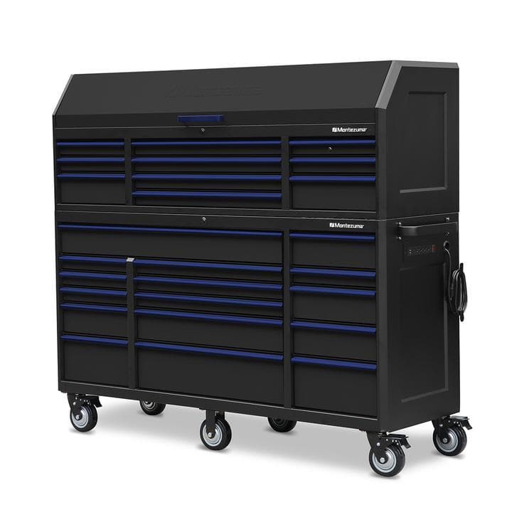 Montezuma Large 72 X 24 Inch Tool Box Rolling Tool Cabinet With Multiple Power Outlets & Drawers - Senior.com Tool Cabinets